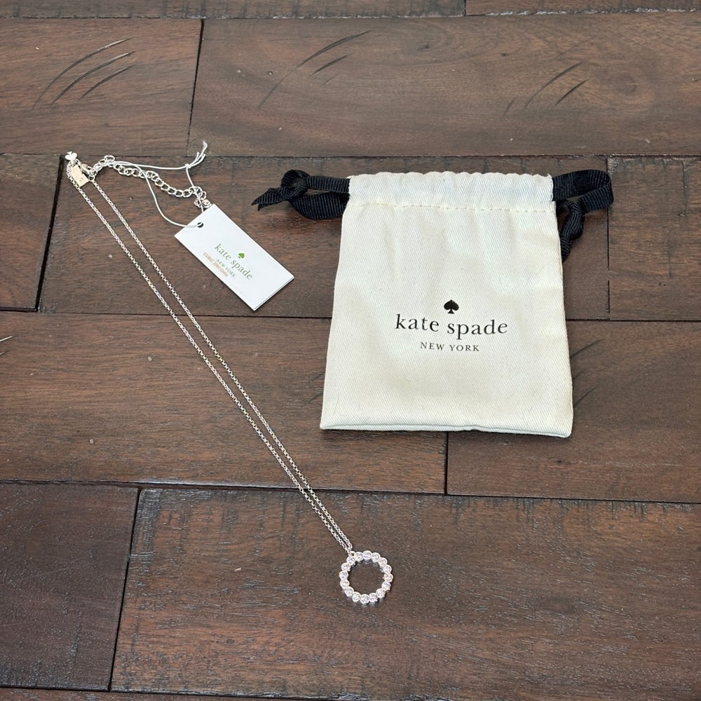 Kate‎ Spade Full Circle Necklace Silver Colored with Clear Stones New with pouch